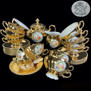 Serviço de chá antigo em porcelana branca com ouro puro Baviera